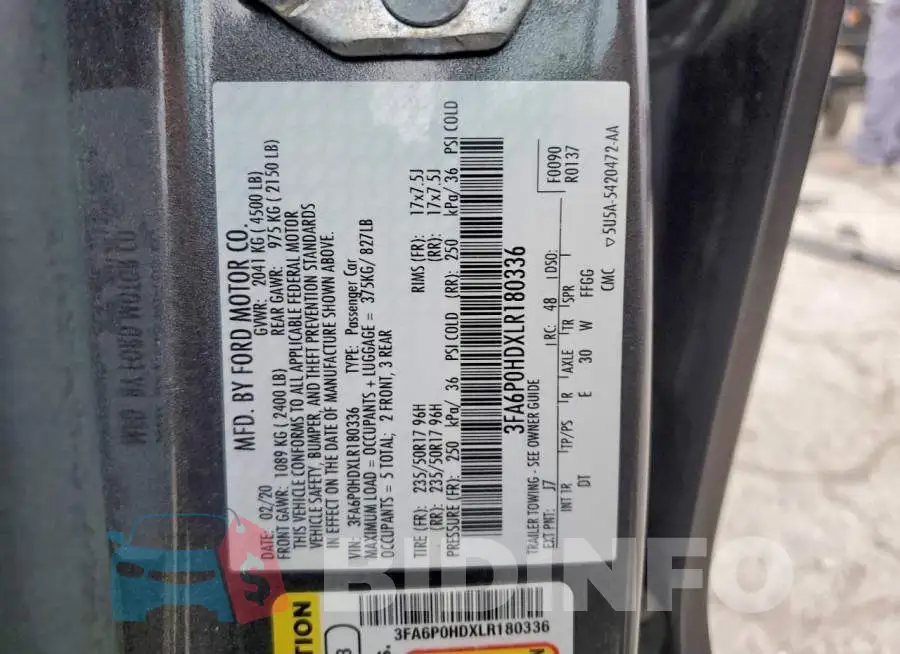 3FA6P0HDXLR180336 Photo# 12