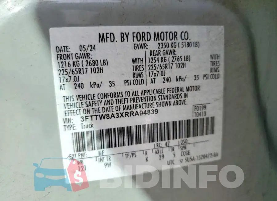 3FTTW8A3XRRA94839 Photo# 13