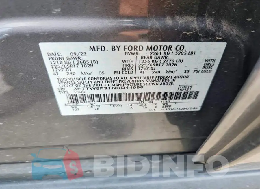 3FTTW8F91NRB11096 Photo# 12