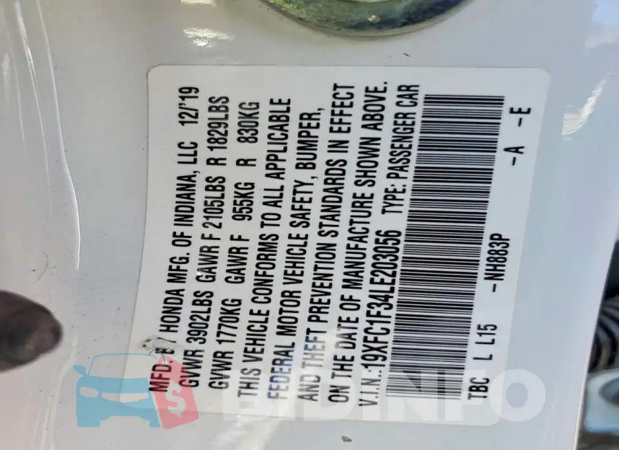 19XFC1F34LE203056 Photo# 12