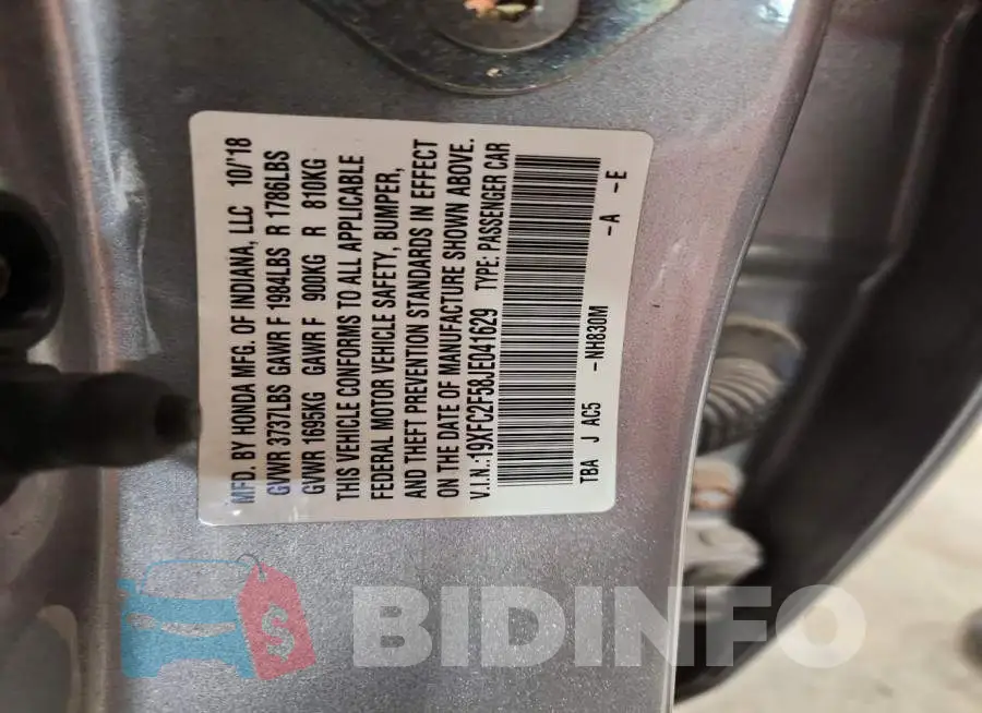 19XFC2F58JE041629 Photo# 12