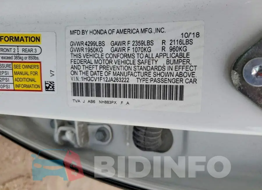 1HGCV1F12JA263222 Photo# 13