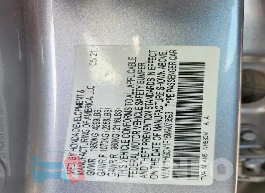 1HGCV1F15MA076593 Photo# 13