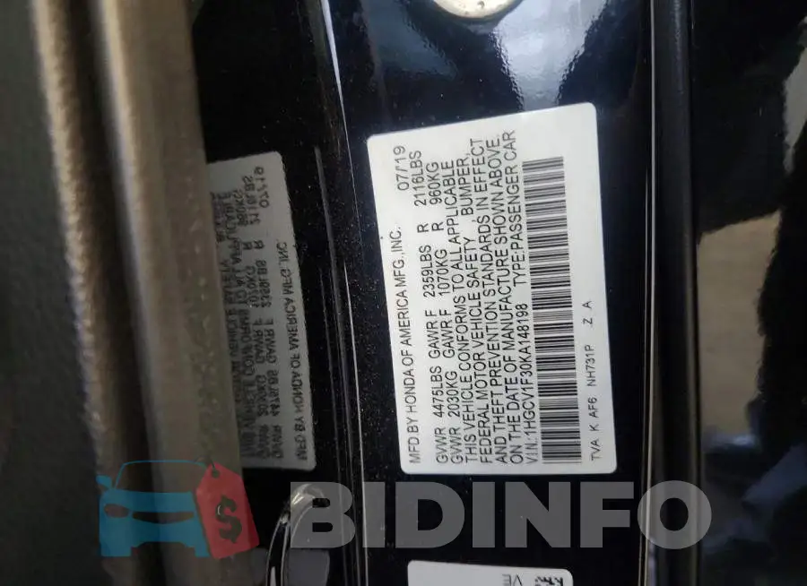 1HGCV1F30KA148198 Photo# 12