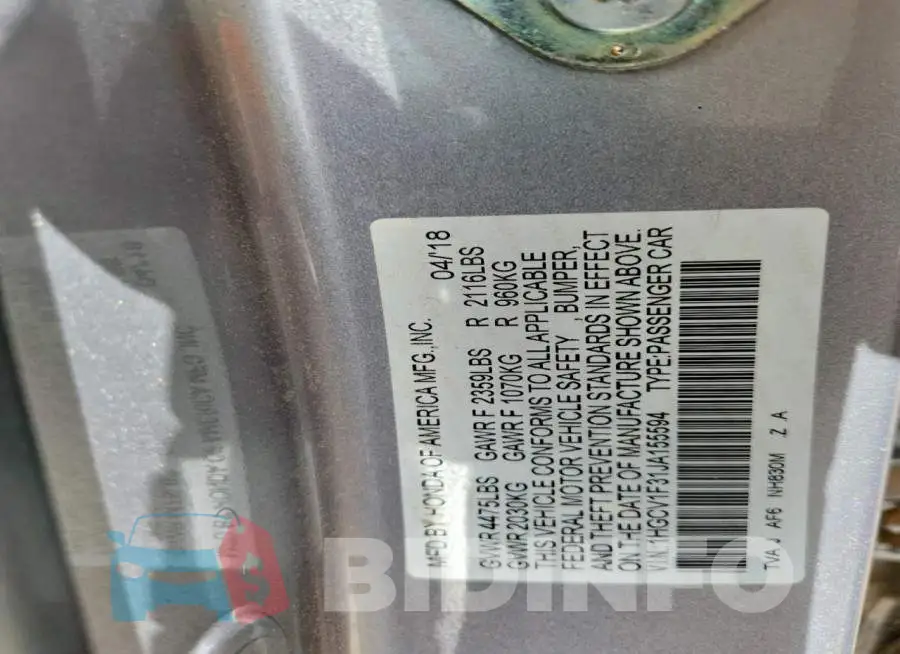 1HGCV1F31JA155594 Photo# 12