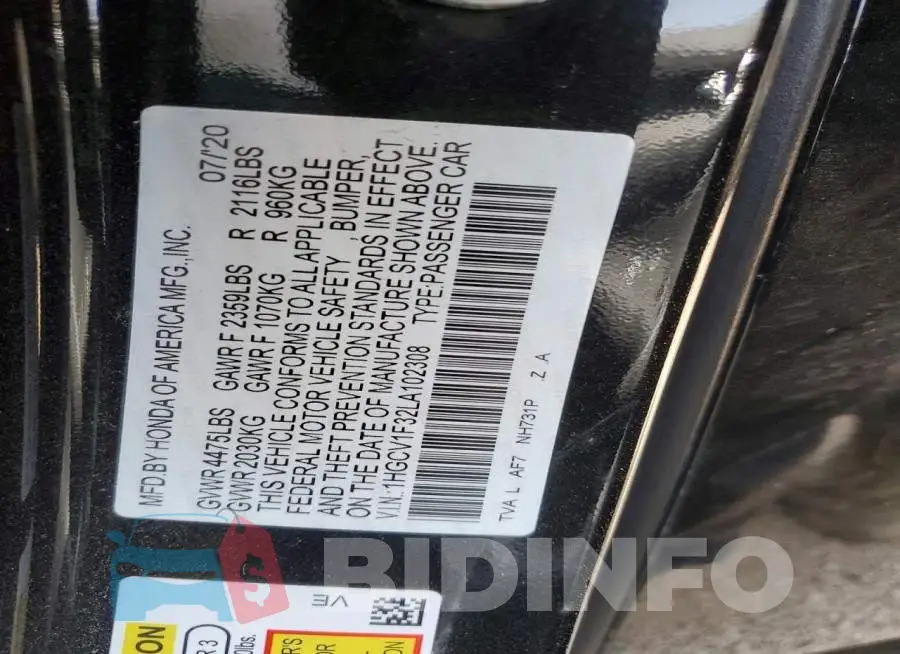 1HGCV1F32LA102308 Photo# 13