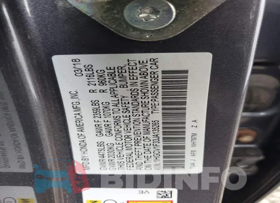 1HGCV1F33JA135265 Photo# 12