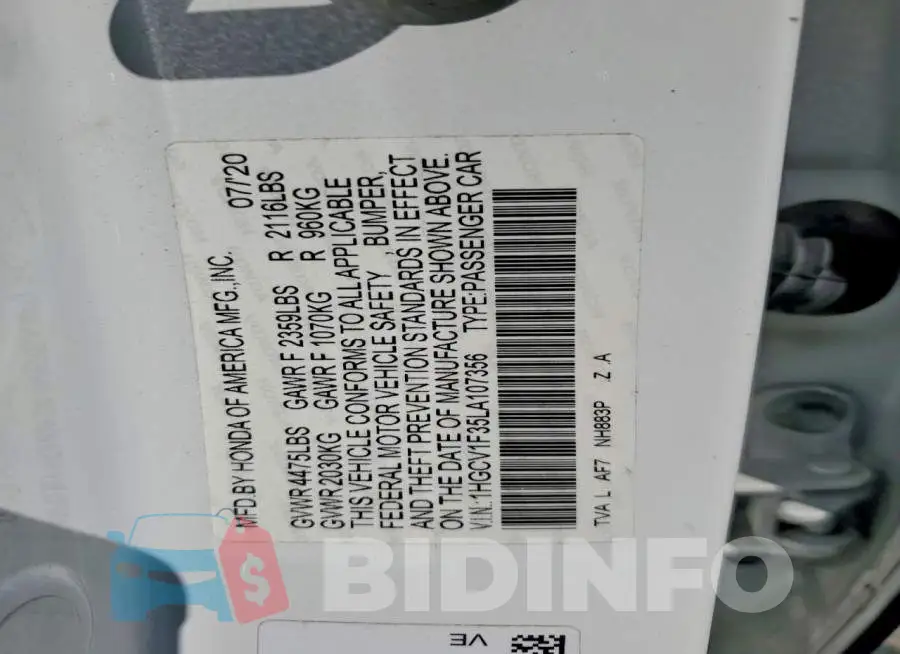 1HGCV1F35LA107356 Photo# 13