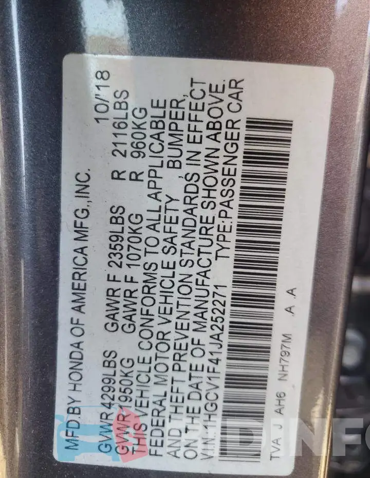 1HGCV1F41JA252271 Photo# 12