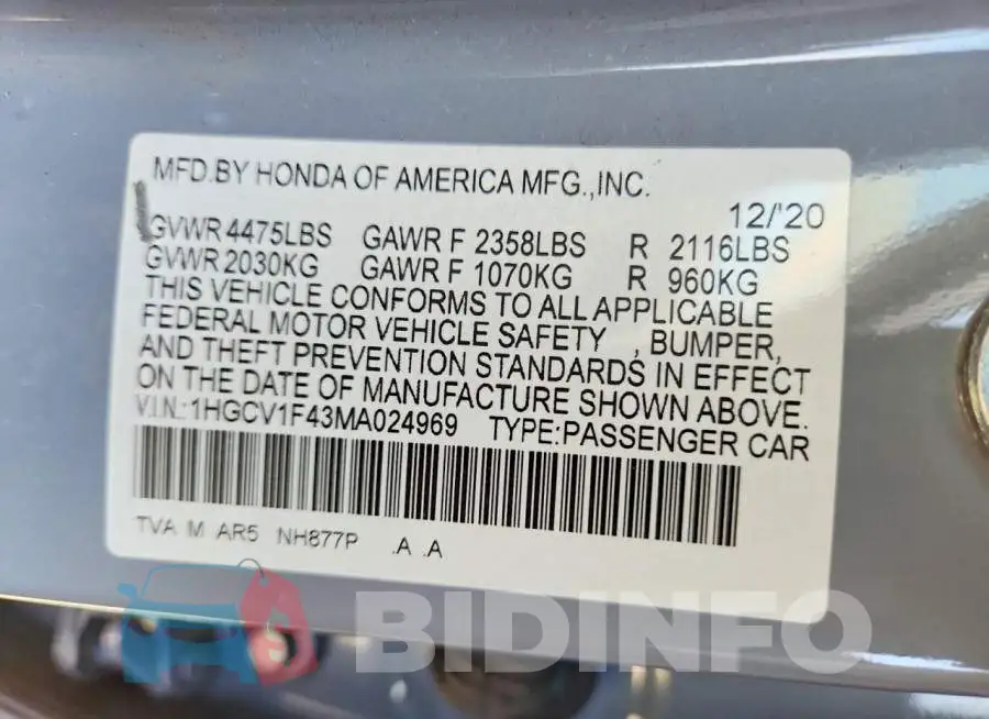 1HGCV1F43MA024969 Photo# 12