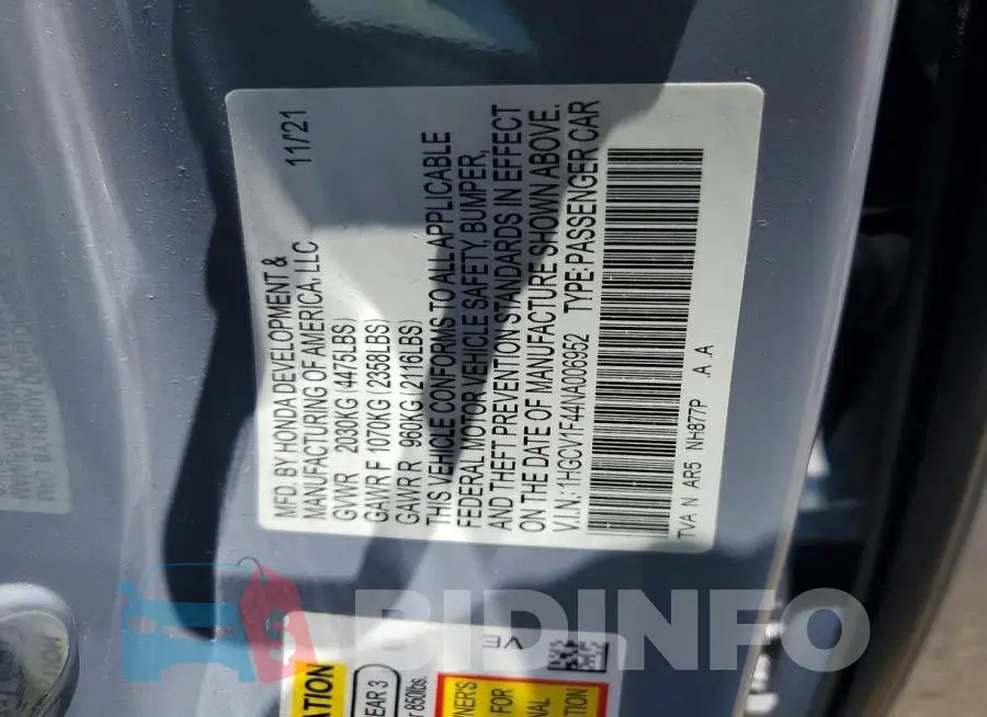 1HGCV1F44NA006952 Photo# 13
