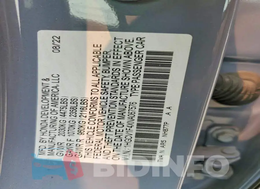 1HGCV1F4XNA067576 Photo# 12