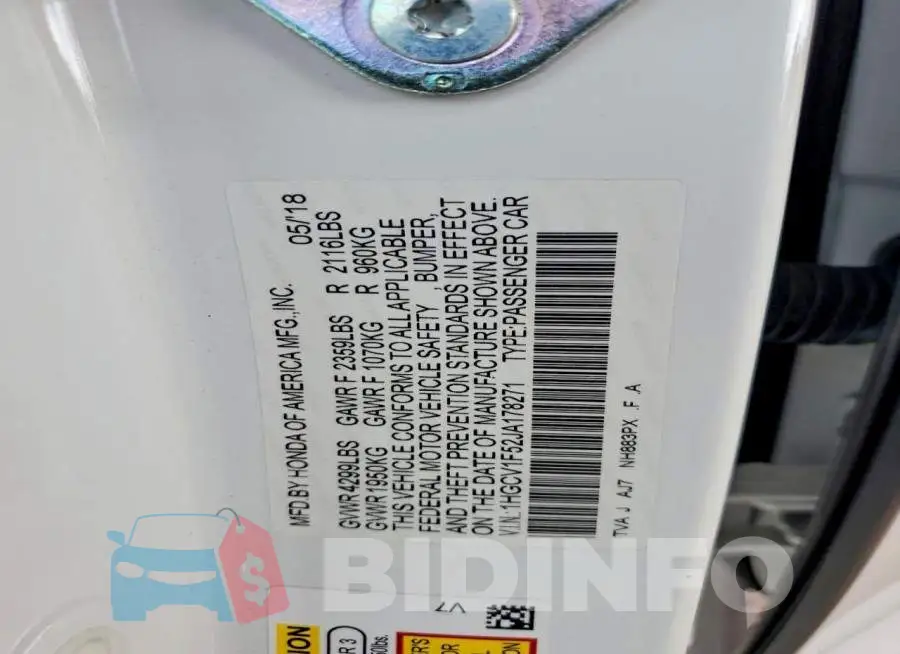 1HGCV1F52JA178271 Photo# 12