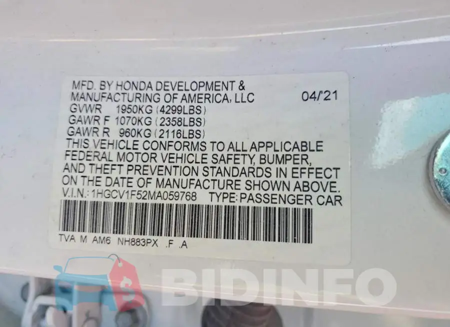 1HGCV1F52MA059768 Photo# 12