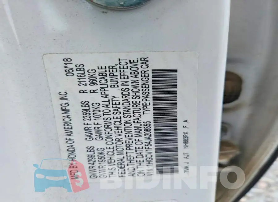 1HGCV1F54JA208855 Photo# 12