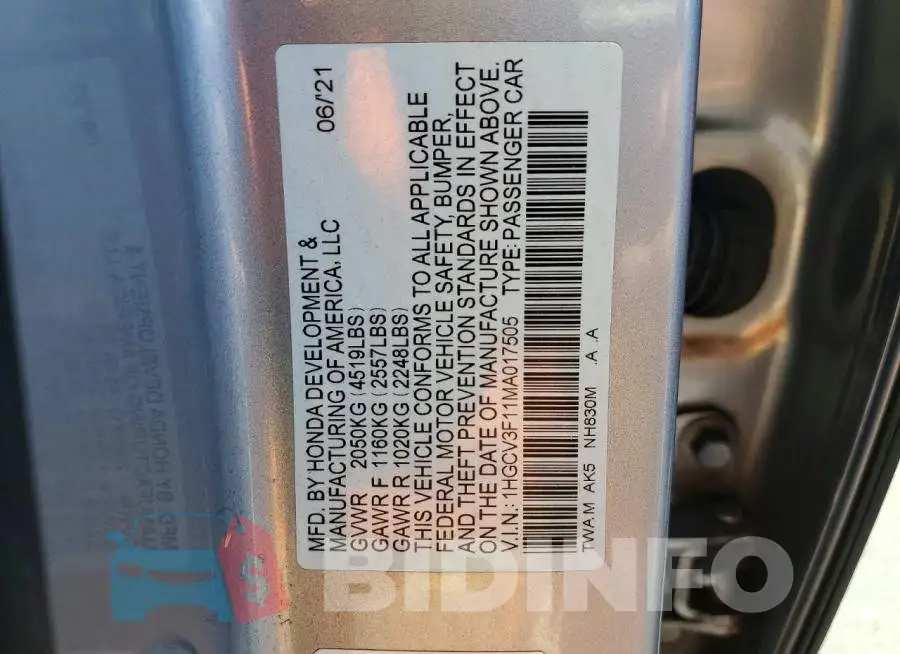 1HGCV3F11MA017505 Photo# 12