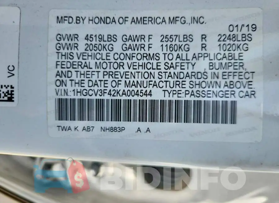 1HGCV3F42KA004544 Photo# 12