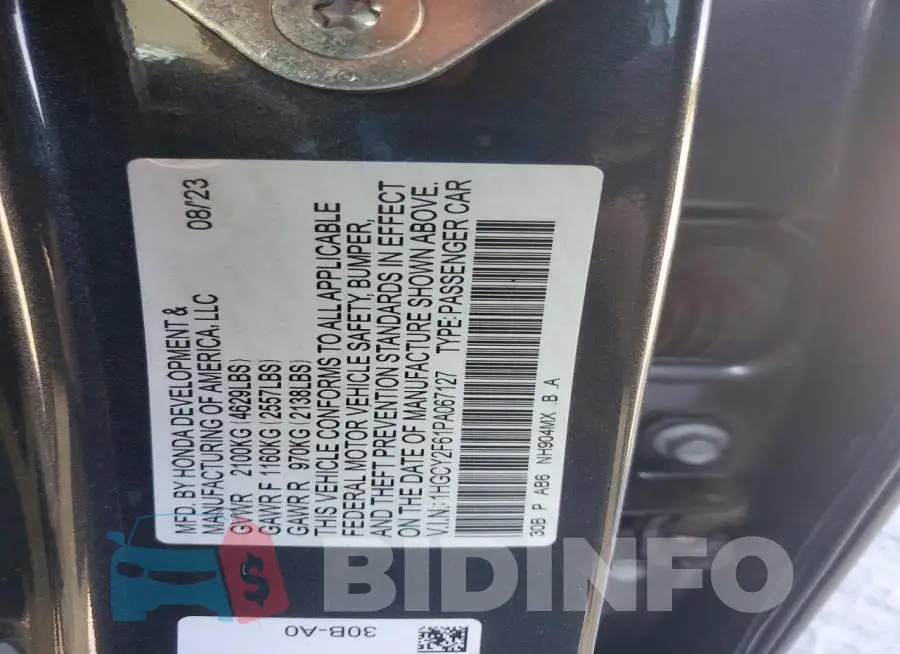 1HGCY2F61PA067127 Photo# 12