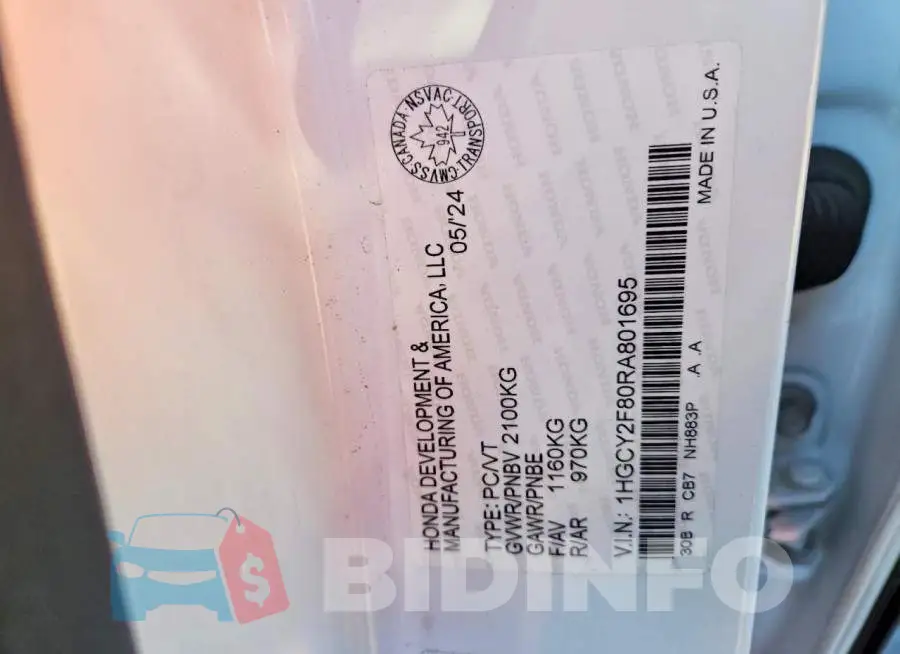 1HGCY2F80RA801695 Photo# 12