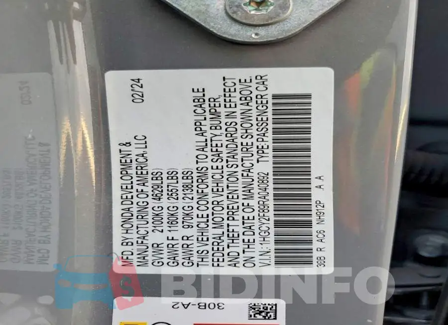 1HGCY2F89RA040892 Photo# 12