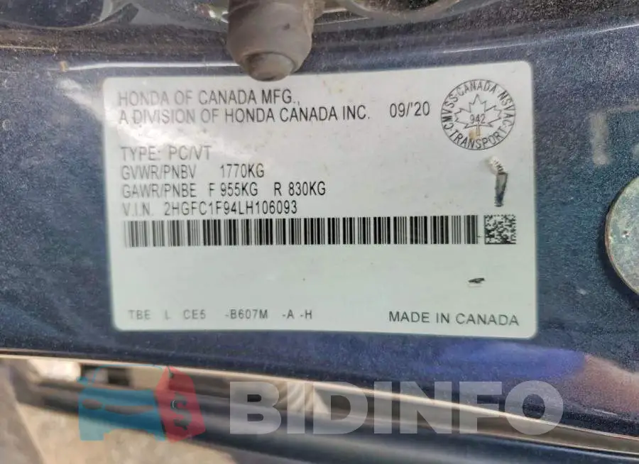 2HGFC1F94LH106093 Photo# 12