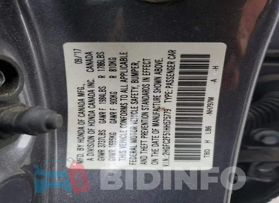 2HGFC2F51HH575779 Photo# 12