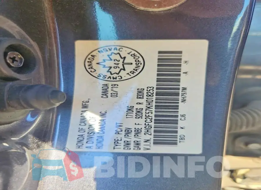 2HGFC2F57KH018253 Photo# 12