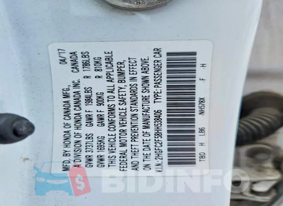 2HGFC2F58HH538406 Photo# 12