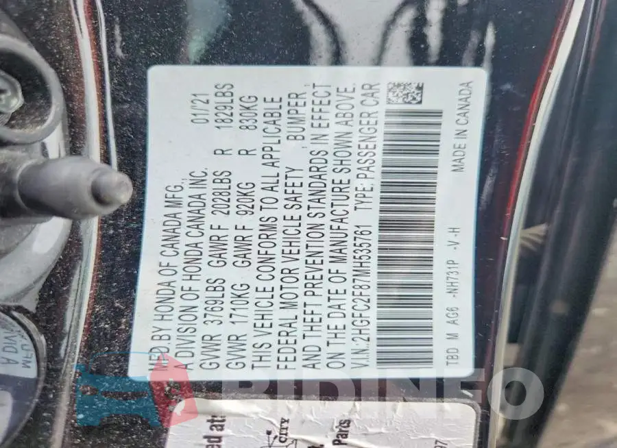 2HGFC2F87MH535761 Photo# 12