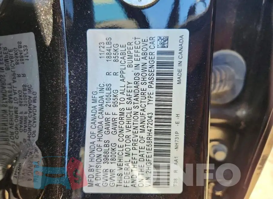 2HGFE1E58RH472043 Photo# 12