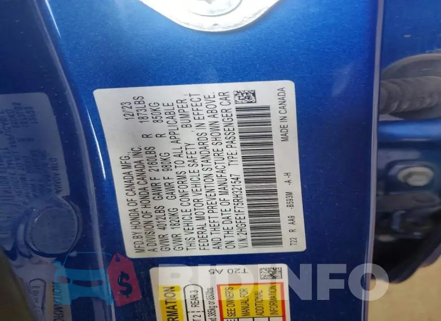2HGFE1F75RH321547 Photo# 12