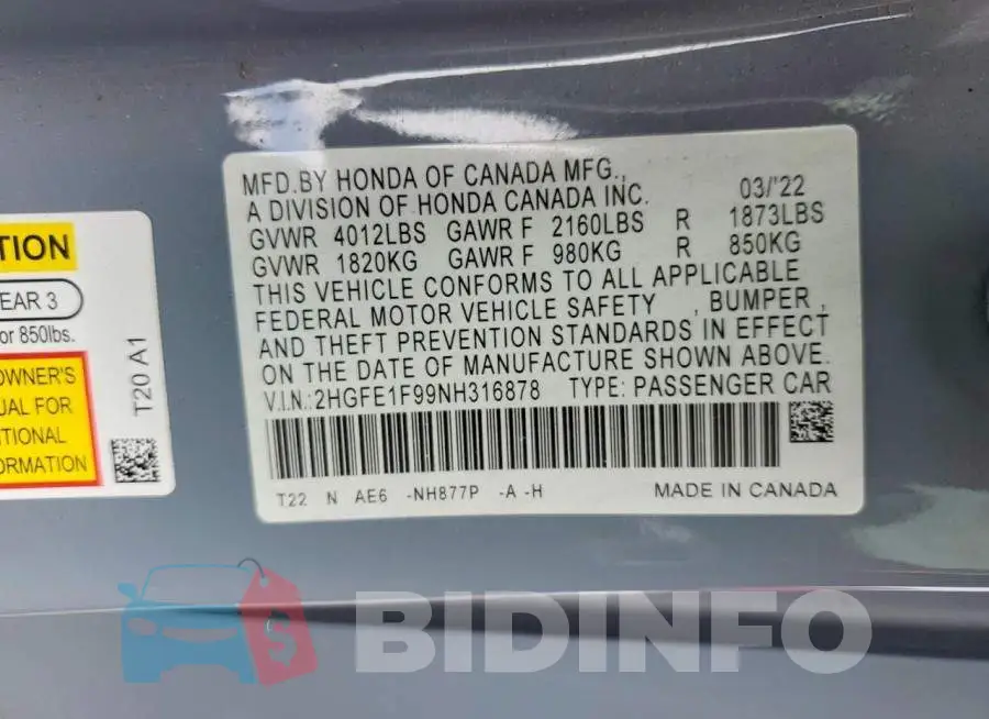 2HGFE1F99NH316878 Photo# 12