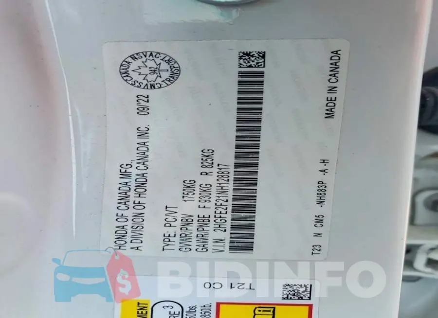 2HGFE2F21NH128817 Photo# 13
