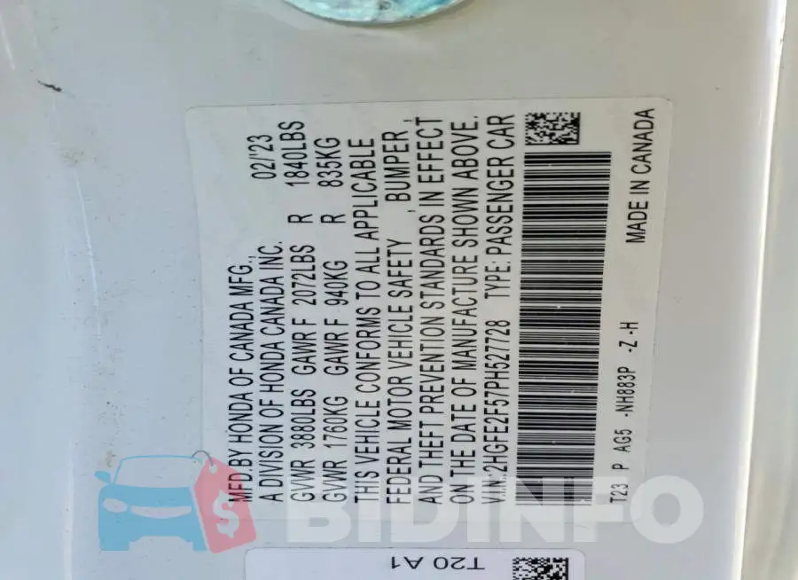 2HGFE2F57PH527728 Photo# 12