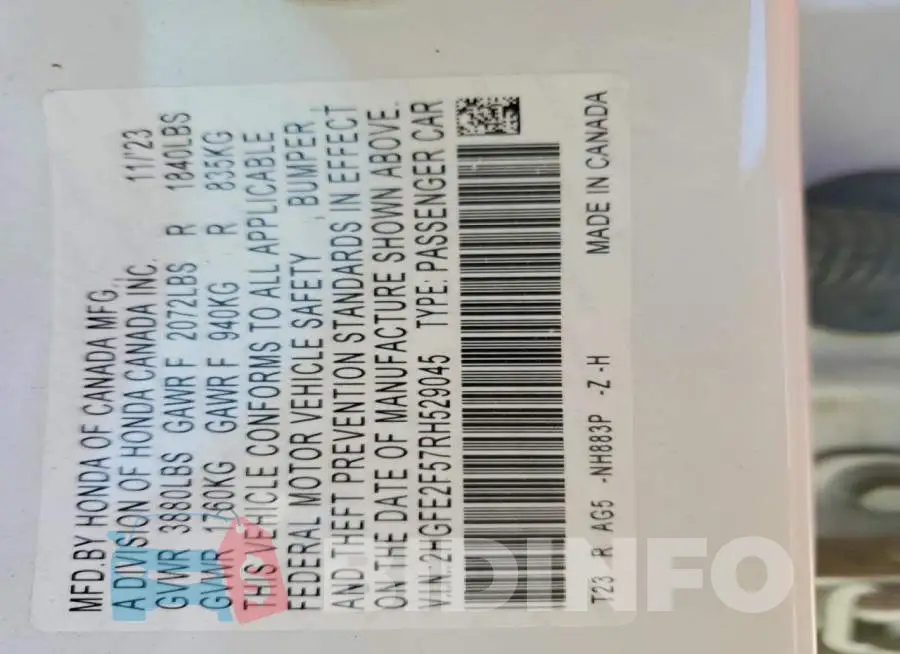 2HGFE2F57RH529045 Photo# 12