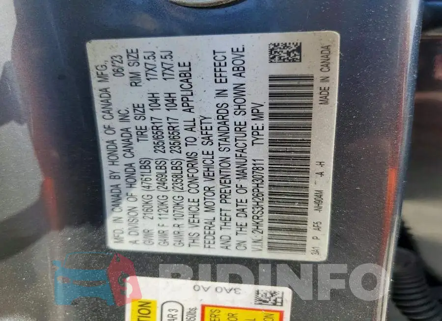 2HKRS3H26PH307811 Photo# 12
