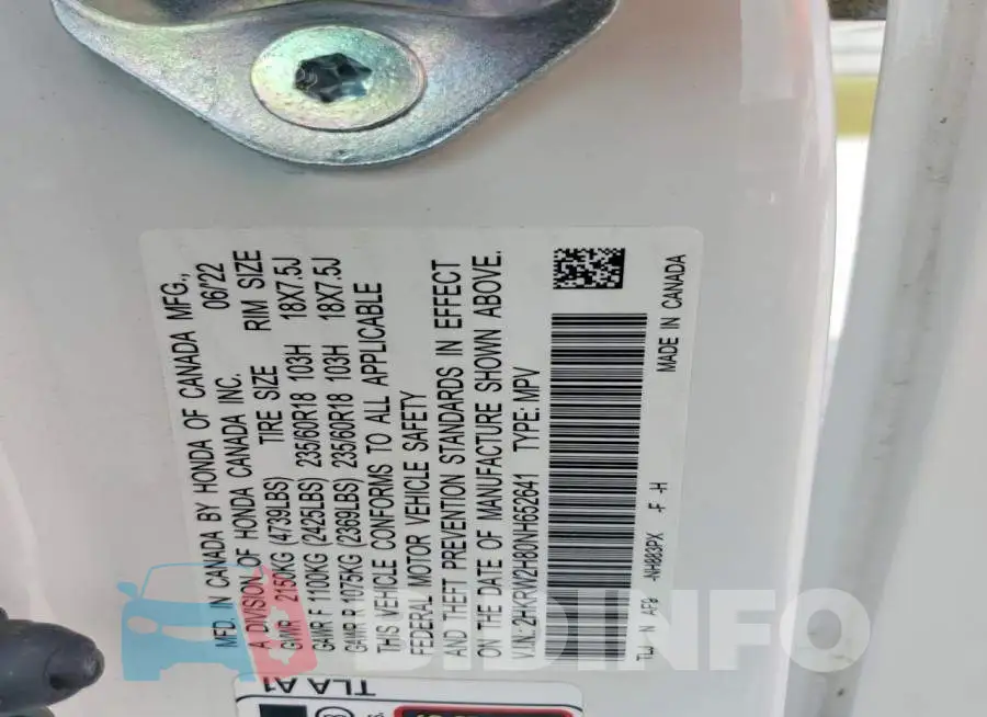 2HKRW2H80NH652641 Photo# 13