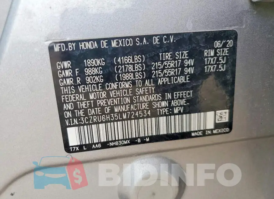 3CZRU6H35LM724534 Photo# 13