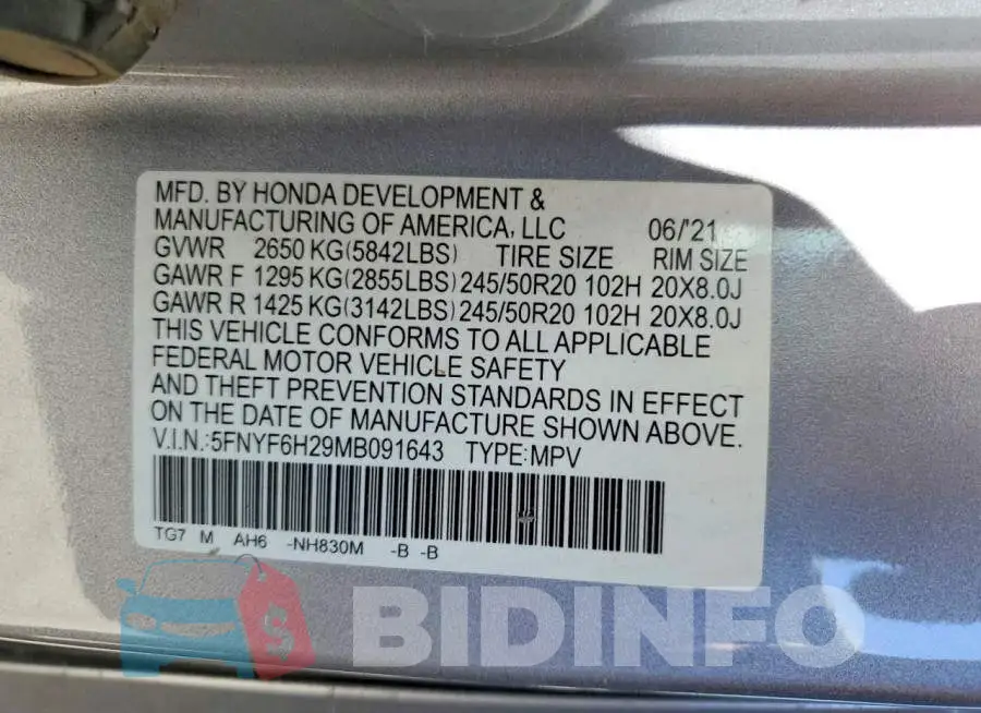 5FNYF6H29MB091643 Photo# 12