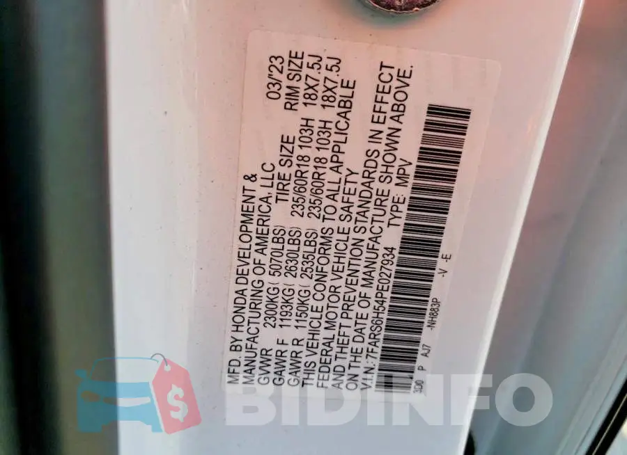 7FARS6H54PE027934 Photo# 13