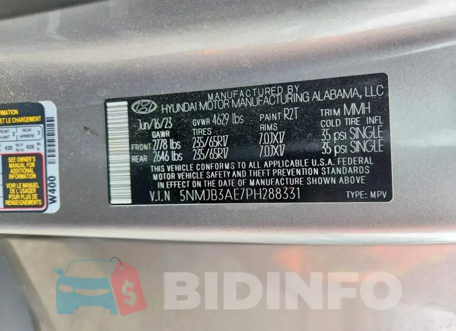 5NMJB3AE7PH288331 Photo# 14
