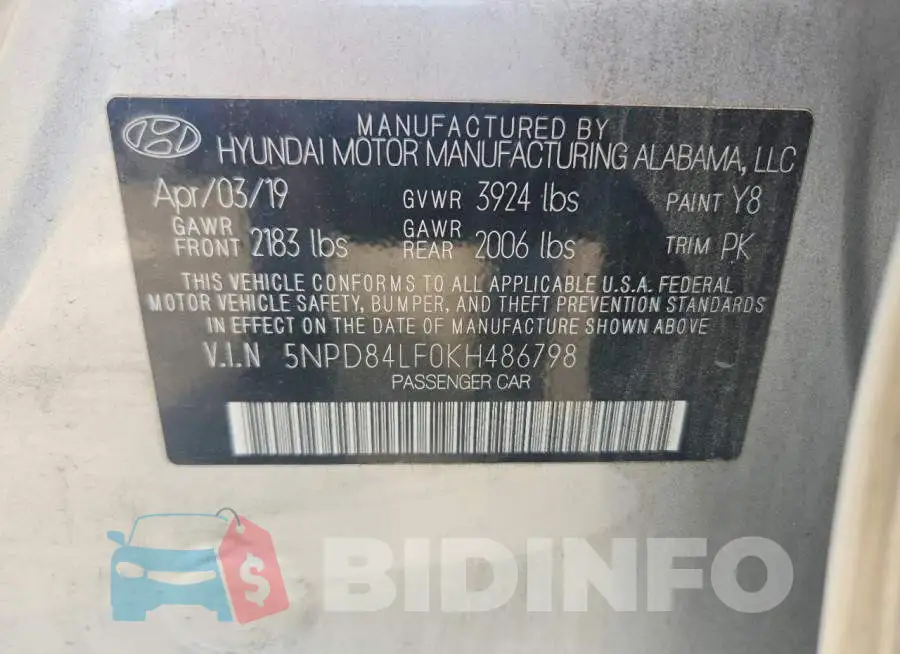 5NPD84LF0KH486798 Photo# 12