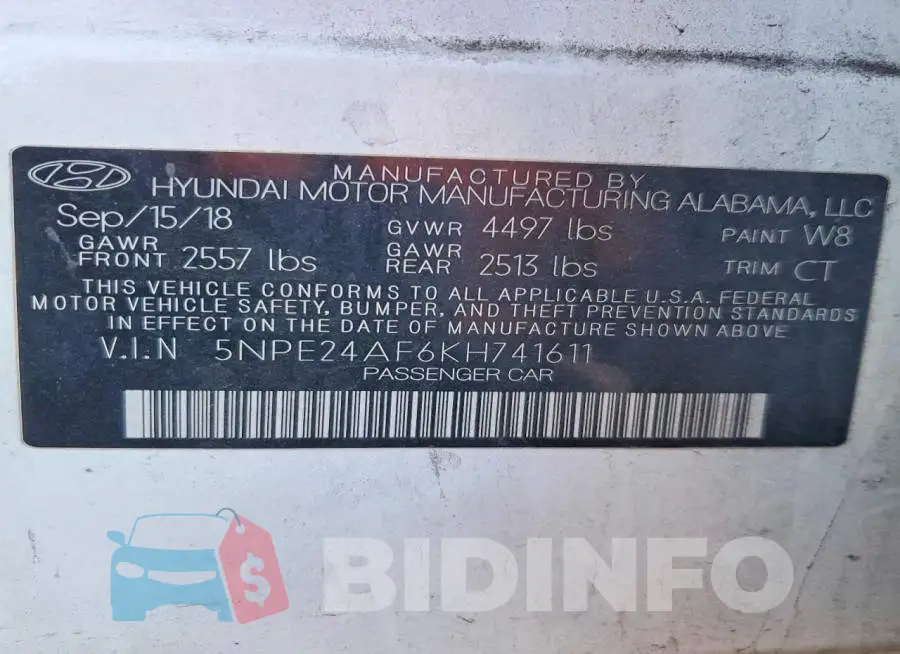 5NPE24AF6KH741611 Photo# 12