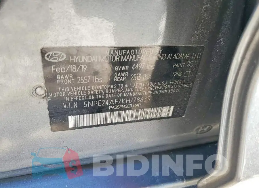 5NPE24AF7KH778635 Photo# 12