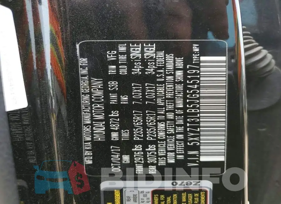 5XYZT3LB5JG545197 Photo# 13