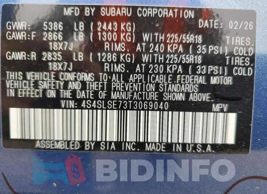 4S4SLSE73T3069040 Photo# 13