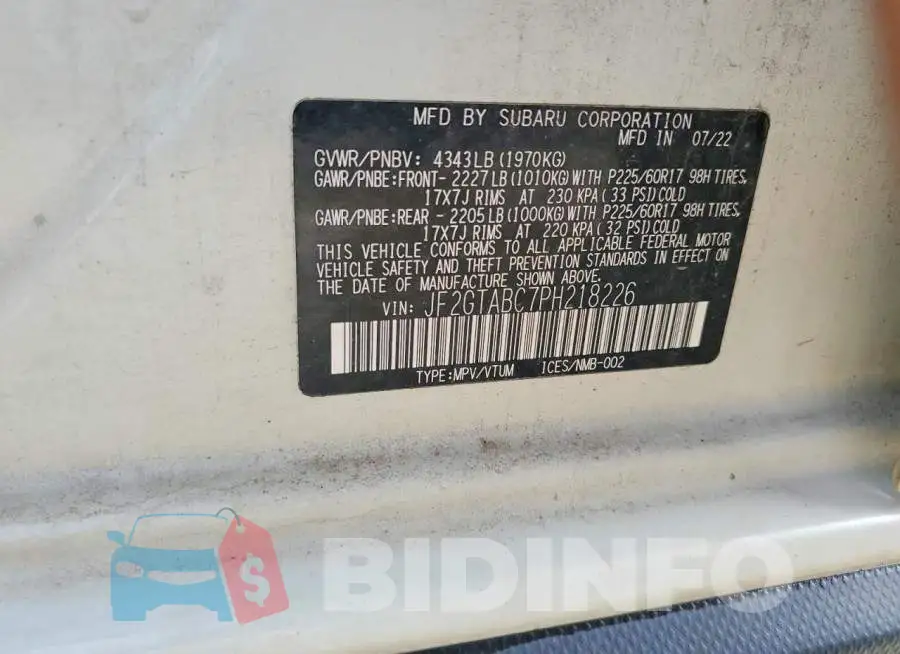 JF2GTABC7PH218226 Photo# 13