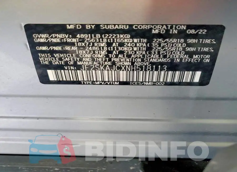JF2SKAJCXNH518113 Photo# 13