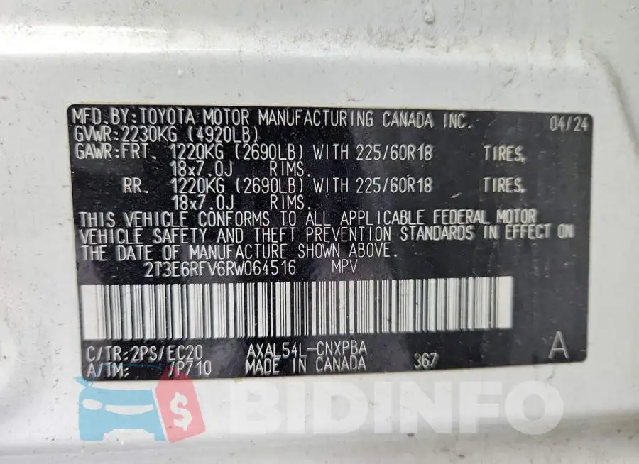 2T3E6RFV6RW064516 Photo# 12