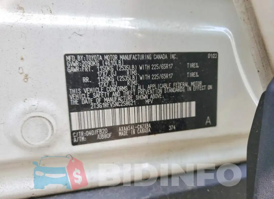 2T3G1RFV5NC258621 Photo# 13